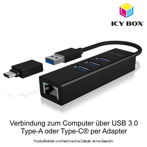 ICY BOX USB 3.0 Typ A/C Hub LAN Adapter