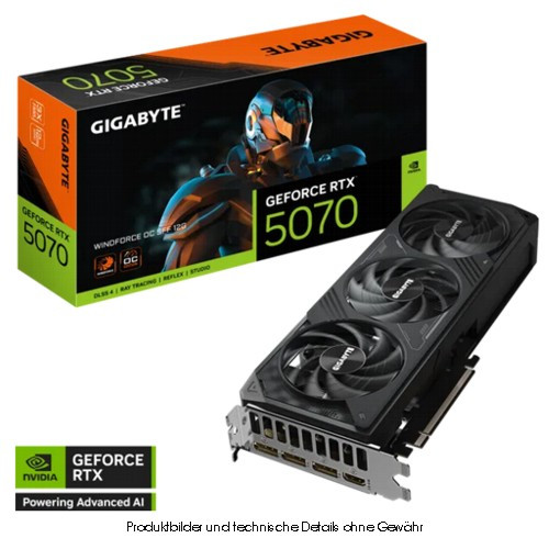Gigabyte GF RTX 5070 WF OC 12GB GDDR7, 3x DP, HDMI