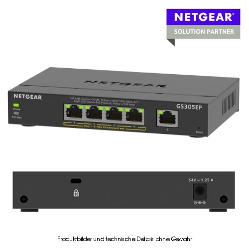 Netgear GS305EP 5fach Switch Smart 4xPoE+